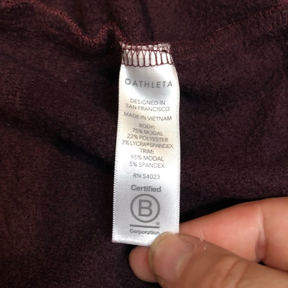 Athleta Tunic Length Hooded Faux Wrap Sweater in Maroon Cowl Neck Tight Knit - Picture 3 of 15